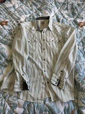 Men's Casual Striped Button-Down Shirt - White with Black Pattern
